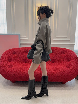 THE MANNEI - Snap-collar Bomber Jacket in Grey