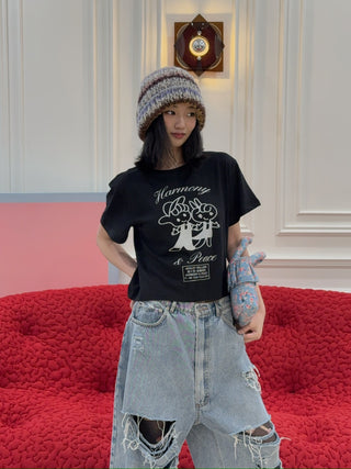 ASHLEY WILLIAMS - BLACK CROPPED T-SHIRT / HAMORNY & PEACE