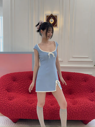 ROWEN ROSE - MINI DRESS WITH BOW DETAIL & SQUARED NECK IN SABLÉ