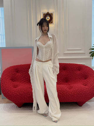 BLUMARINE - EMBR Relaxed Georgette Shirt in Soft Pearl