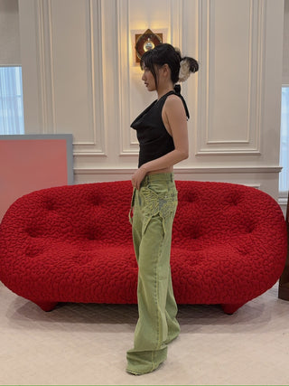 BLUMARINE - Wide Leg Jeans with Butterfly Embroidery