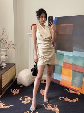 THE ANDAMANE VERUSHKA MINI  Cowl Neck Mini Dress Ivory