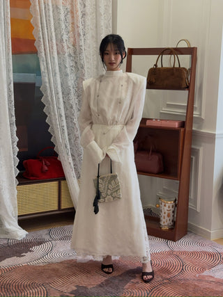 MAGDA BUTRYM - Embroidered High-Neck Midi Dress with Blouson Bodice