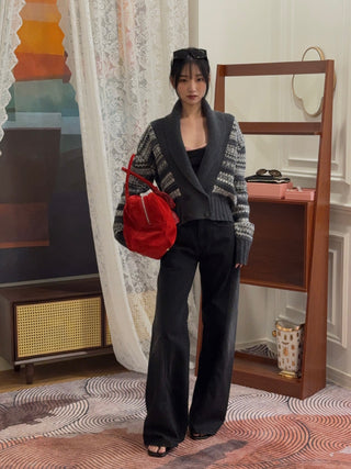 MAGDA BUTRYM - Double-Breasted Patterned Knit Cardigan With Shawl Collar in Grey