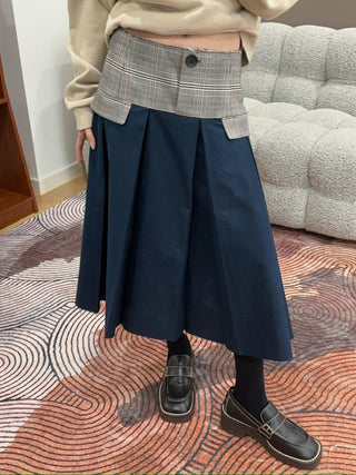 YOUSER - JACKET MIXED PLEATS SKIRT / NAVY