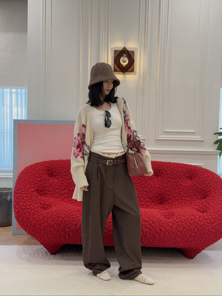 MAGDA BUTRYM -Lace-detail wool tapered trousers in brown