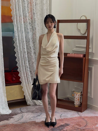 THE ANDAMANE VERUSHKA MINI  Cowl Neck Mini Dress Ivory