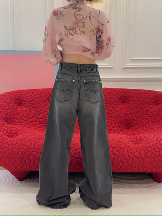 BLUMARINE - STONE-WASHED SUPERWIDE-LEG DENIM JEANS
