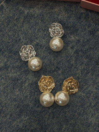 MAGDA BUTRYM - Rose Pearl Drop Earrings in Silver
