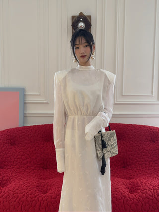 MAGDA BUTRYM - Embroidered High-Neck Midi Dress with Blouson Bodice