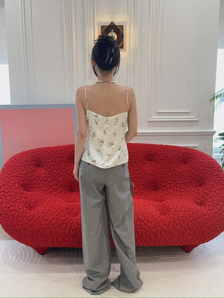 MAGDA BUTRYM - Flower appliqué silk tank in cream print