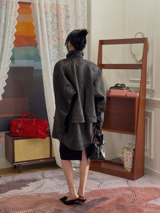 MAGDA BUTRYM - Oversized Grained Leather Jacket in Black