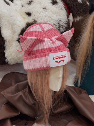 LOVERBOY - CHUNKY EARS BEANIE in PINK STRIPE