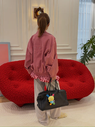 BLUMARINE DENIM BOMBER JACKET BUBBLEGUM