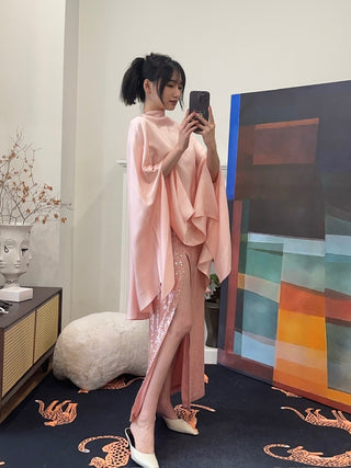 LAPOINTE - SILKY TWILL OVERSIZED CAPE TEE / LIGHT PINK