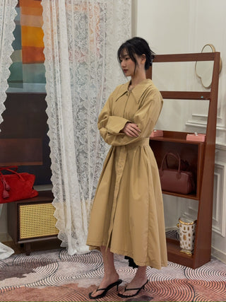 A.W.A.K.E MODE Trench Coat in Khaki Pleated Back Insert Asymmetric