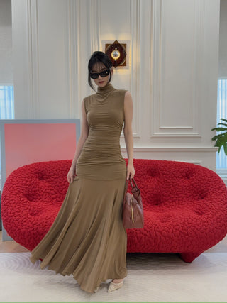 MAGDA BUTRYM - High-neck cupro midi dress in beige