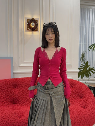 VAILLANT - RIBBED JERSEY CARDIGAN WITH BUILT-IN BRA TOP / FUSHIA