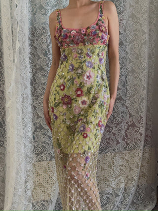 LA FUORI - Gilded Flora Midi Dress in Green