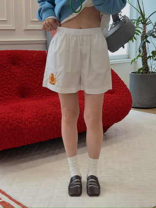 SPORTY & RICH - NY Crest Poplin Short in White