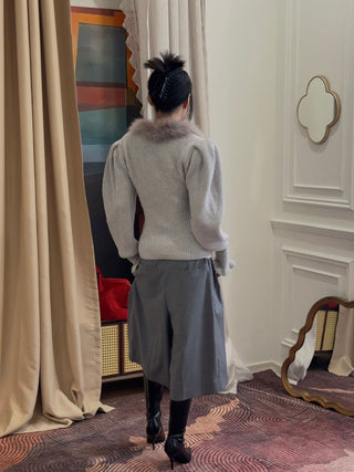 BLUMARINE - Wool Jumper With Fur-Trimmed Neckline in Ice Grey