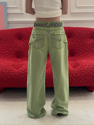BLUMARINE - Wide Leg Jeans with Butterfly Embroidery
