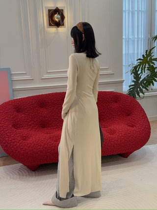 VAILLANT - RIBBED JERSEY CARDIGAN DRESS WITH BUILT-IN BRA / ECRU