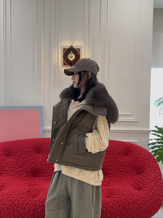 YVES SALOMON - VEST MADE WITH LORO PIANA FLANNEL FABRIC/FOX / EARTH