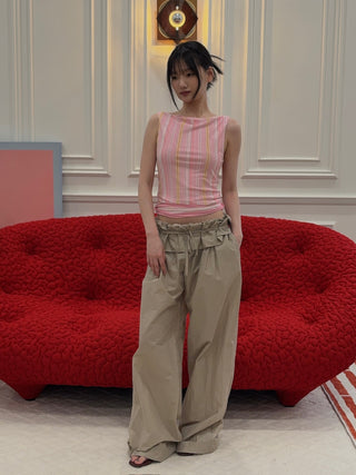HOUSE OF SUNNY - Double Layer Stripe Mesh Vest in Blush