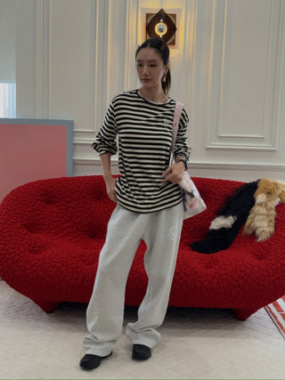 OPEN YY - LAYERED STRIPE T-SHIRT / BLACK