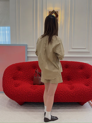 SPORTY & RICH - H&W Crest Oversized Shirt in Light Tan
