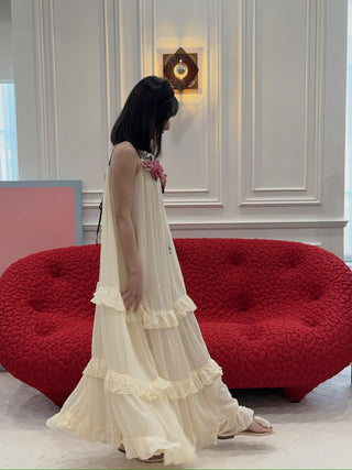 MAGDA BUTRYM Wrap Around Flat Flower Sandals in cream crochet