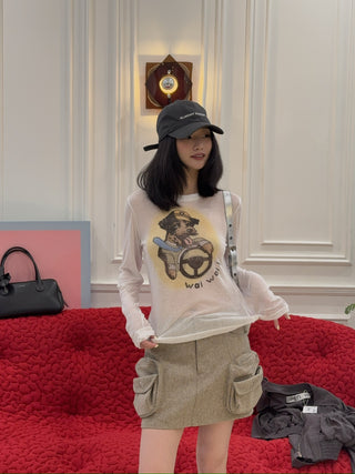 OPEN YY - PET CLUB SHEER LONG SLEEVE / WHITE