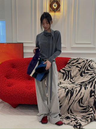 AARON ESH  Cardigan With Neck Scarf in Grey