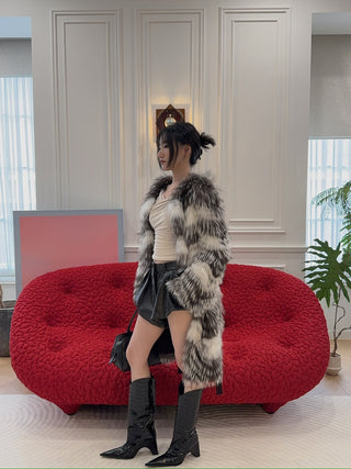 YVES SALOMON - COAT FOX BANDS/MERINOS KNITWEAR / NUANCE LUNE