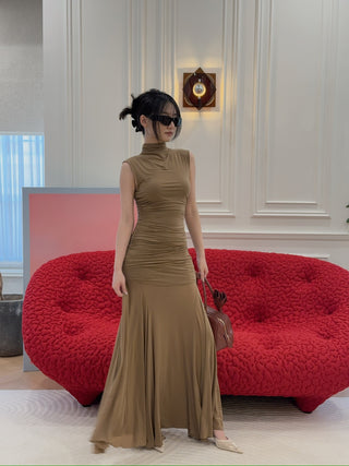 MAGDA BUTRYM - High-neck cupro midi dress in beige