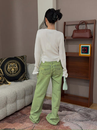 BLUMARINE - Wide Leg Jeans with Butterfly Embroidery