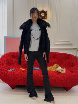 ANDREADAMO - FLARE PANTS WITH STRAPS / BLACK