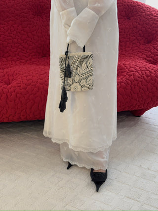 MAGDA BUTRYM - Embroidered High-Neck Midi Dress with Blouson Bodice