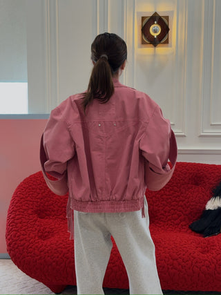BLUMARINE DENIM BOMBER JACKET BUBBLEGUM