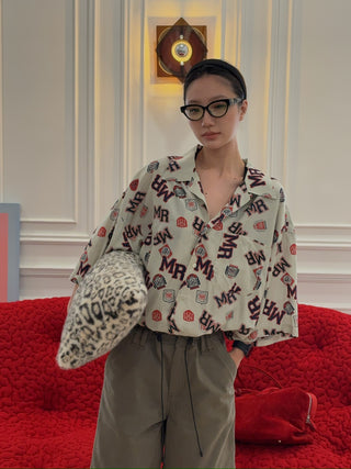 MARTINE ROSE Shockcord Brand-Print Short-Sleeves Relaxed-Fit Woven Shirt