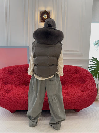 YVES SALOMON - VEST MADE WITH LORO PIANA FLANNEL FABRIC/FOX / EARTH