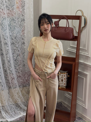 SAMI Miro Vintage Asymmetric Tee in Ivory Mesh
