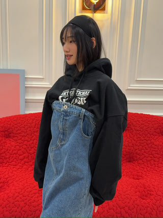 YOUSER - INTERNATIONAL GOSSIP HOODIE DENIM DRESS / BLACK