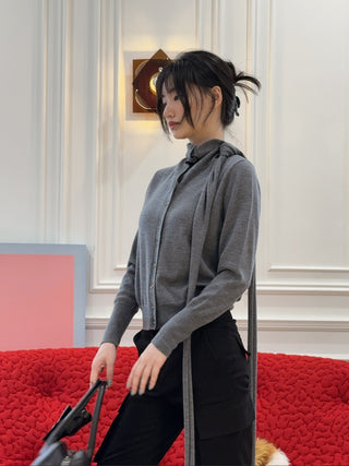 AARON ESH - CARDIGAN WITH NECK SCARF / GREY