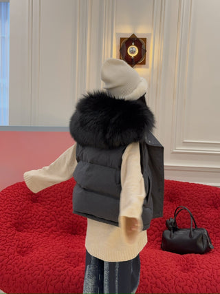 YVES SALOMON - VEST MADE WITH LORO PIANA FLANNEL FABRIC/FOX