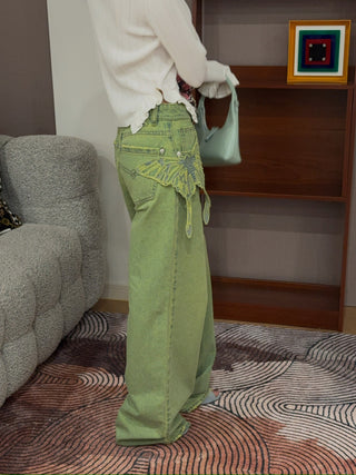 BLUMARINE - Wide Leg Jeans with Butterfly Embroidery