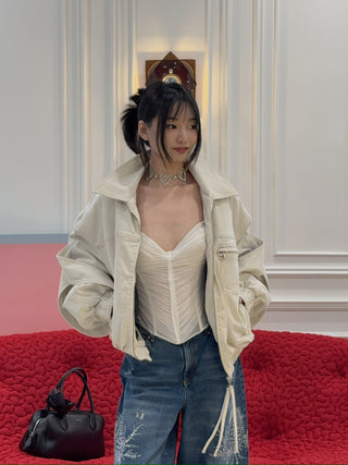 BLUMARINE DENIM BOMBER JACKET