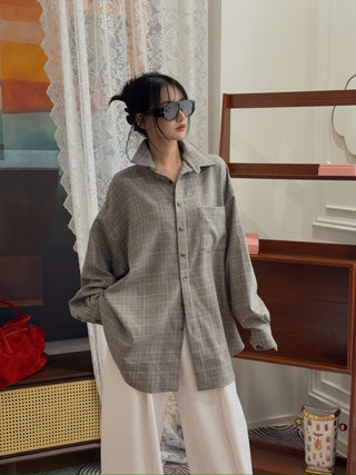 THE MANNEI - Wool Shirt in Beige/Grey