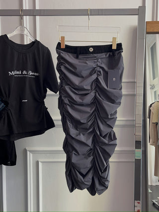 YOUSER - DENIM COMBINED SHIRRING SKIRT